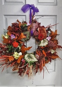 a wreath on a door