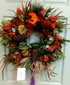 a wreath on a door