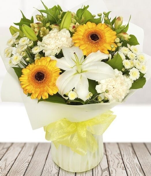 a bouquet of flowers in a vase